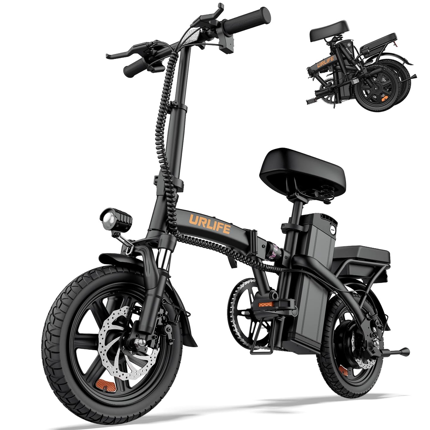 URLIFE E-Bike Klapprad 14", 48V 7.5Ah Austauschbarem Akku für Lange Reichweite bis 60KM, Elektrofahrrad 250W Motor, 3 Fahrmodi, Sitzhöhe Verstellbar, Falt-Pedelec ebike für Herren Damen