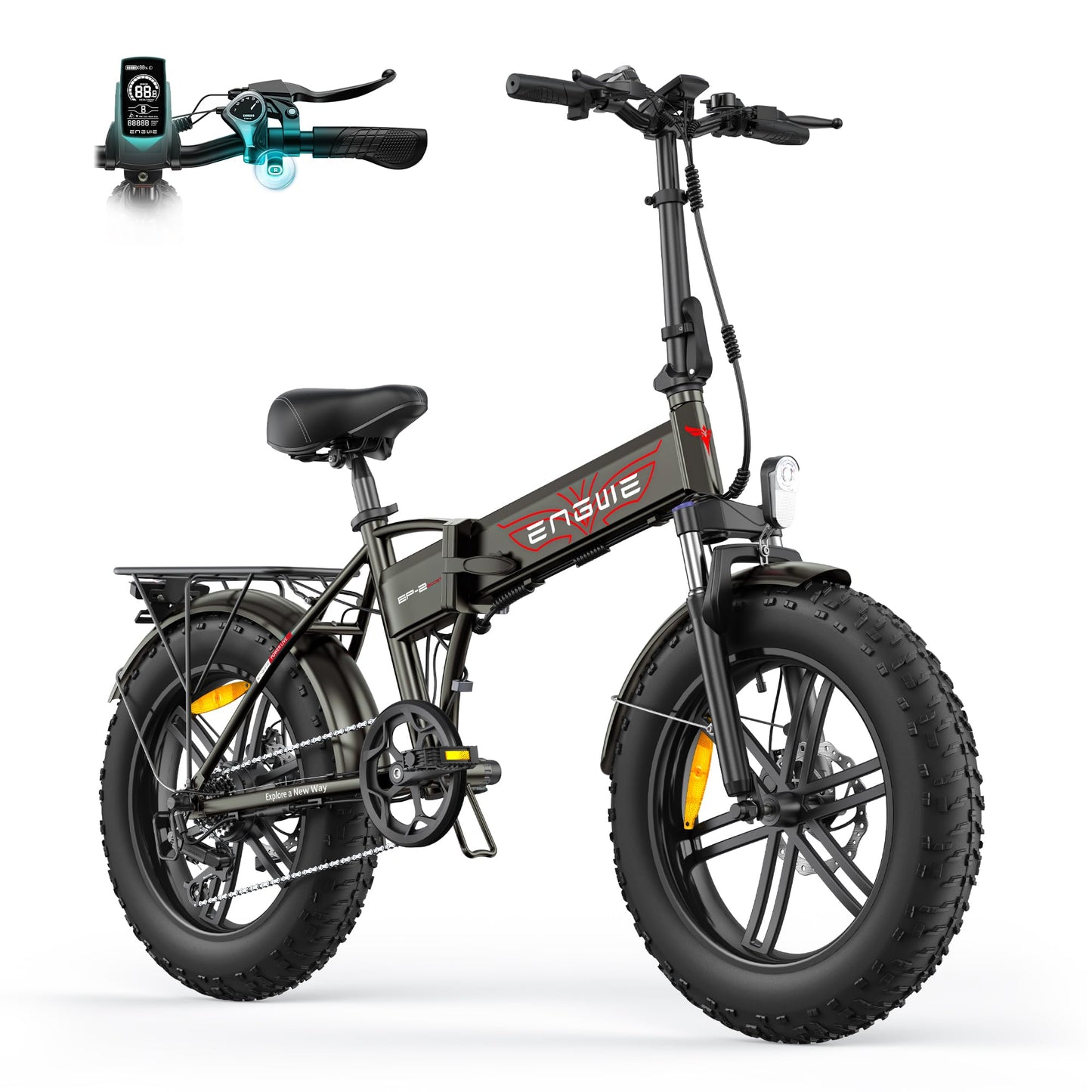 ENGWE E Bike Klapprad, 48V 13Ah Removable Akku bis 120km，20×4.0 Zoll Fette Reifen, 7-Speed E-Bike für Jedes Terrain