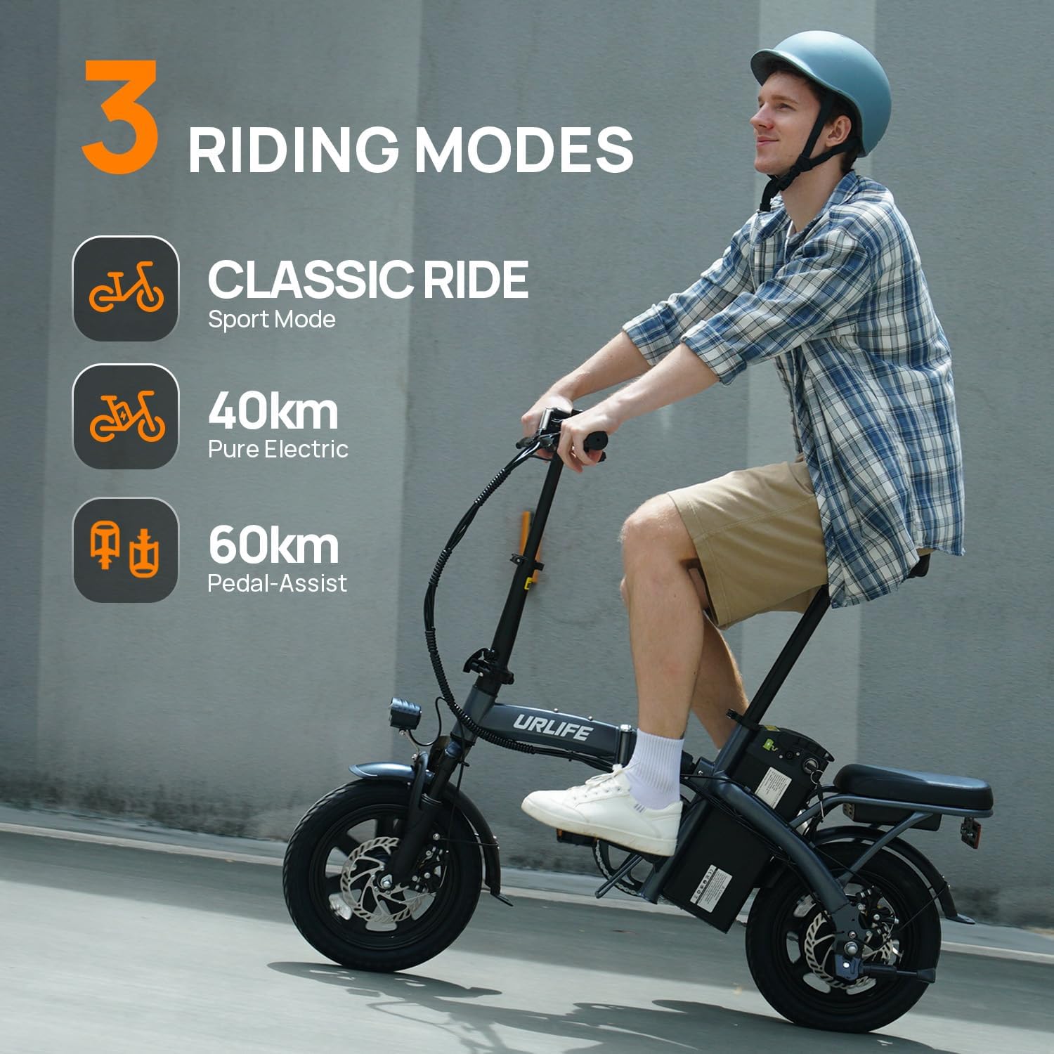 URLIFE E-Bike Klapprad 14", 48V 7.5Ah Austauschbarem Akku für Lange Reichweite bis 60KM, Elektrofahrrad 250W Motor, 3 Fahrmodi, Sitzhöhe Verstellbar, Falt-Pedelec ebike für Herren Damen