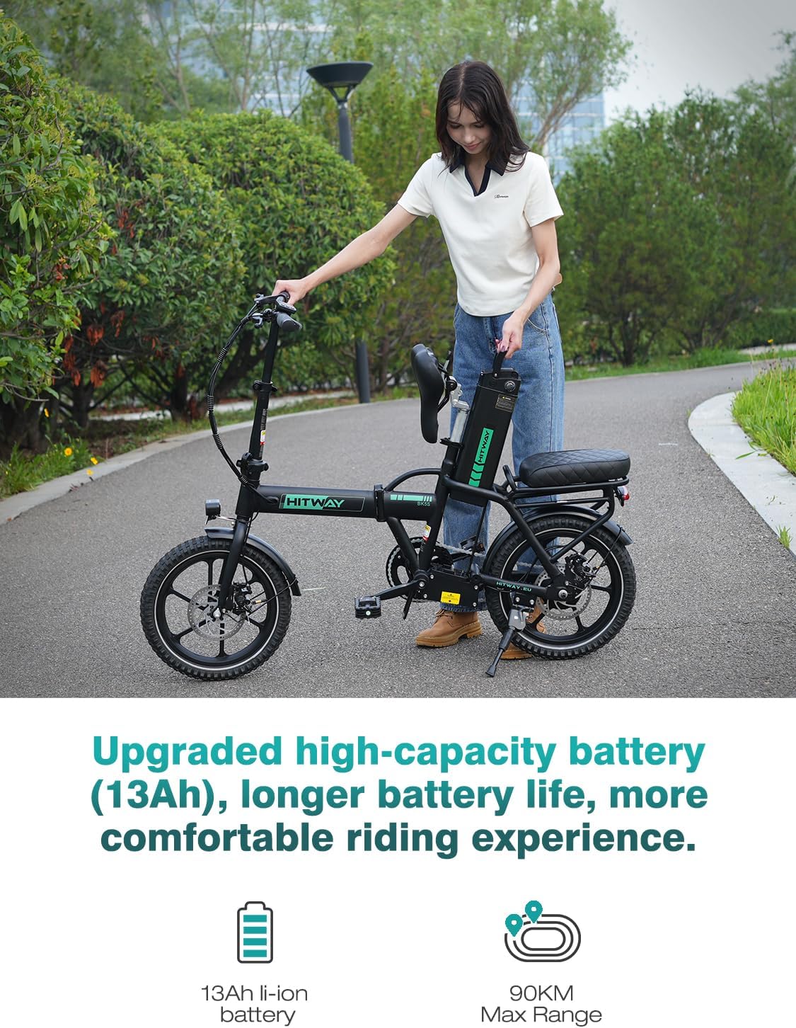 HITWAY BK5S E Bike Faltbar 250W, 36V 13Ah Akku, Reichweite 45-100 km, 16×2.4” Reifen, LCD Display, IP54, Pedelec 25 km/h für Damen und Herren