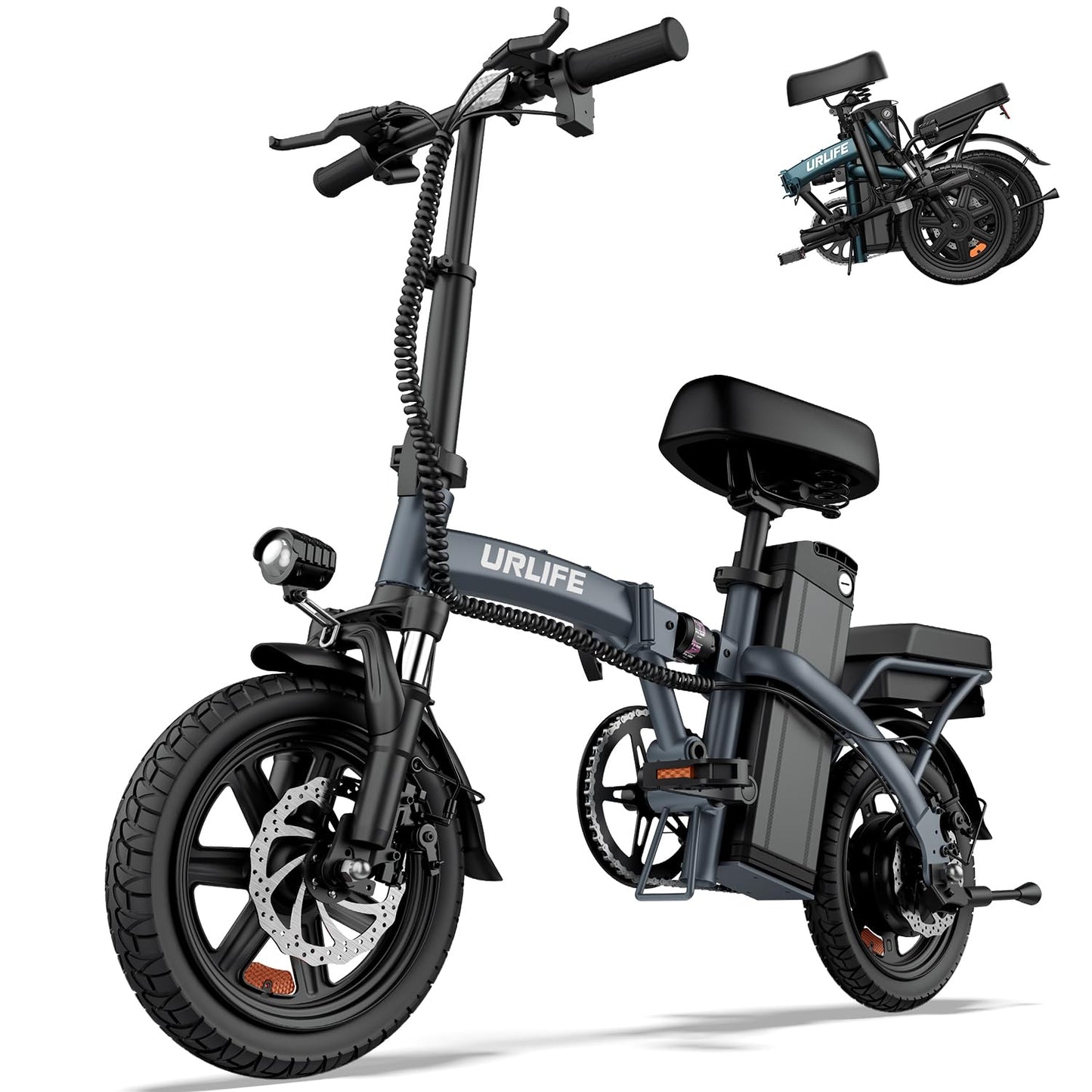 URLIFE E-Bike Klapprad 14", 48V 7.5Ah Austauschbarem Akku für Lange Reichweite bis 60KM, Elektrofahrrad 250W Motor, 3 Fahrmodi, Sitzhöhe Verstellbar, Falt-Pedelec ebike für Herren Damen