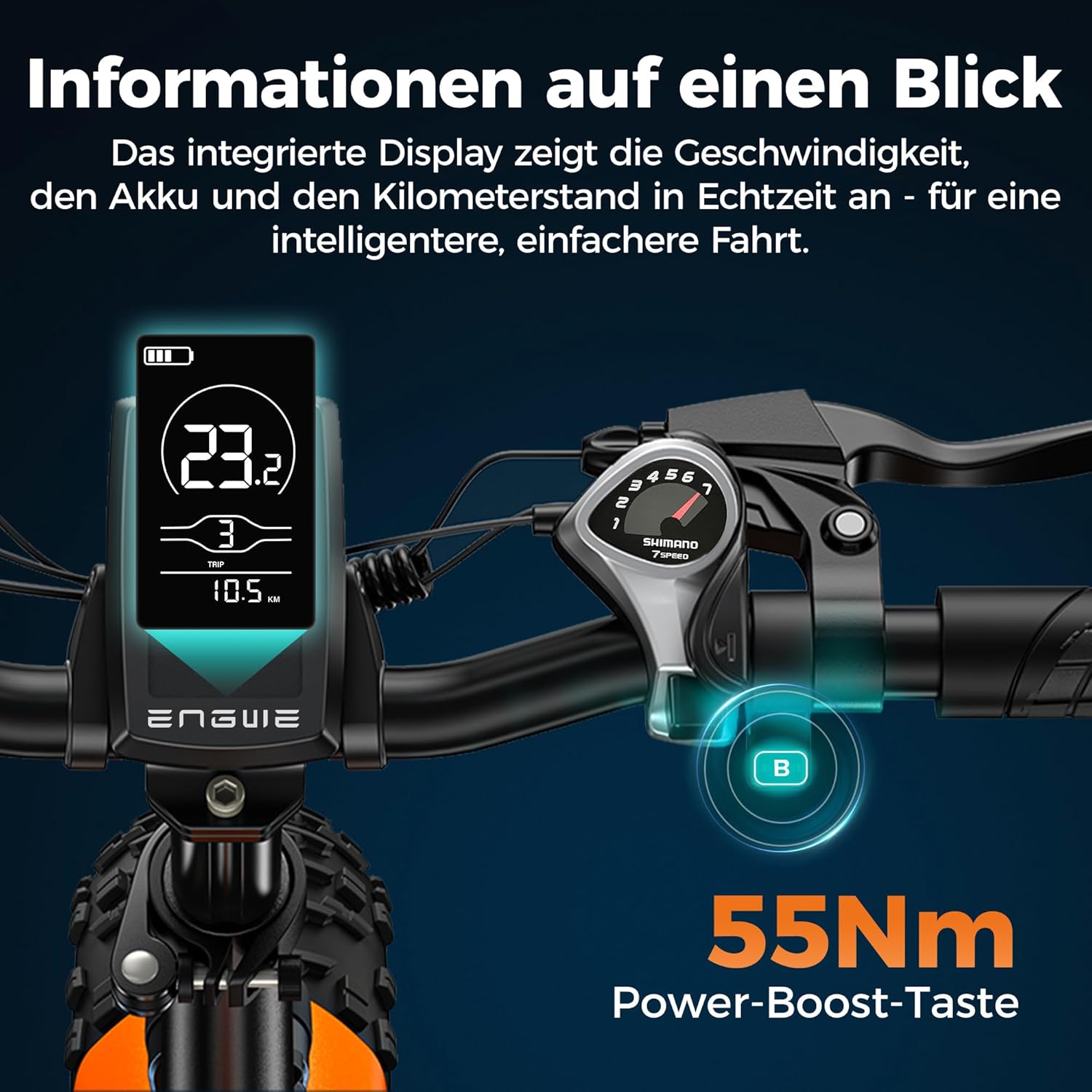 ENGWE E Bike Klapprad, 48V 13Ah Removable Akku bis 120km，20×4.0 Zoll Fette Reifen, 7-Speed E-Bike für Jedes Terrain