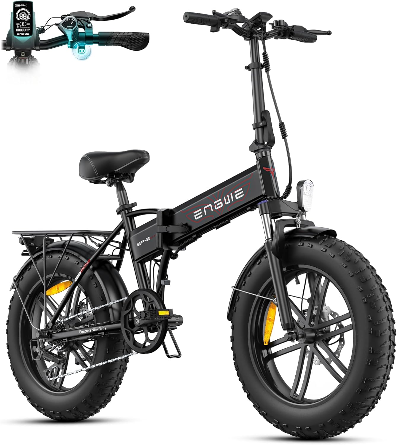 ENGWE E Bike Klapprad, 48V 13Ah Removable Akku bis 120km，20×4.0 Zoll Fette Reifen, 7-Speed E-Bike für Jedes Terrain