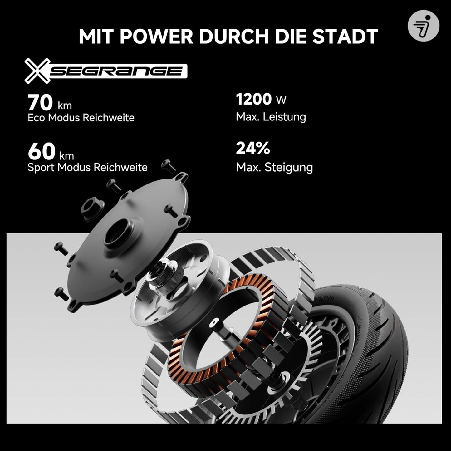 Segway-Ninebot F3 Pro D, E-Scooter mit Straßenzulassung für Erwachsene, 70km Reichweite im Eco-Modus, 120kg Tragfähigkeit, doppelte hydraulische Federung, Smart Display