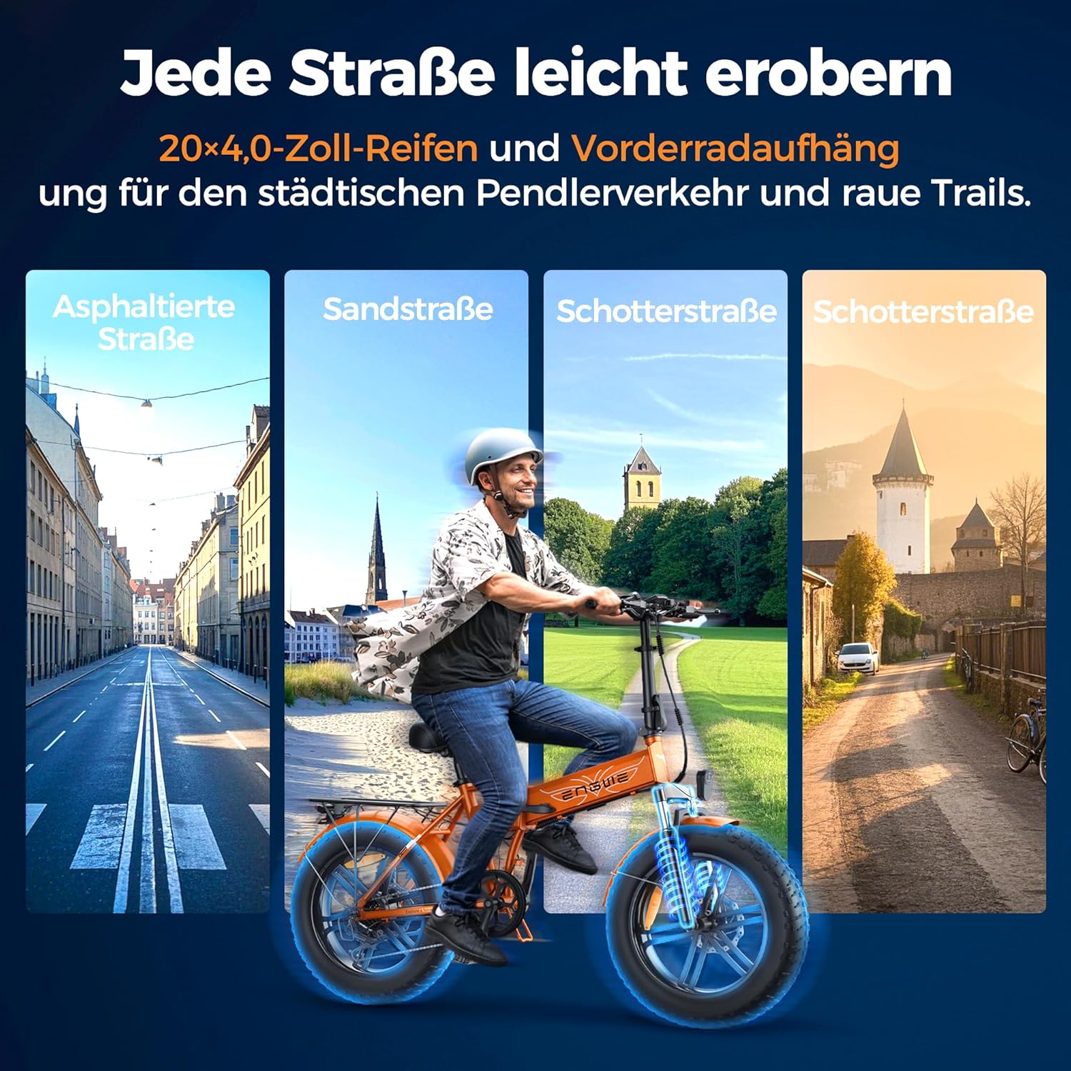 ENGWE E Bike Klapprad, 48V 13Ah Removable Akku bis 120km，20×4.0 Zoll Fette Reifen, 7-Speed E-Bike für Jedes Terrain