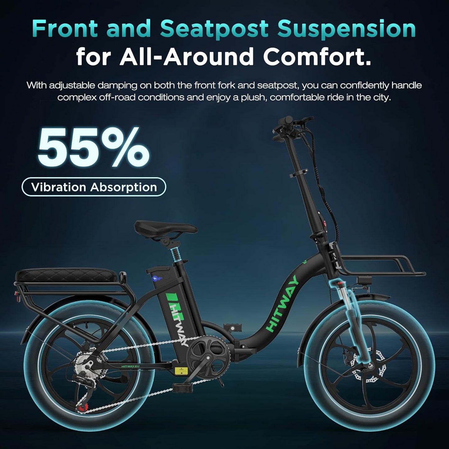 HITWAY E Bike, Ebike mit 250W Motor, Elektrofahrrad 20 Zoll, E-Bike mit 70-150km Reichweite, 7-Gang, APP-Steuerung, faltbar, IP54 wasserdicht, Pedelec