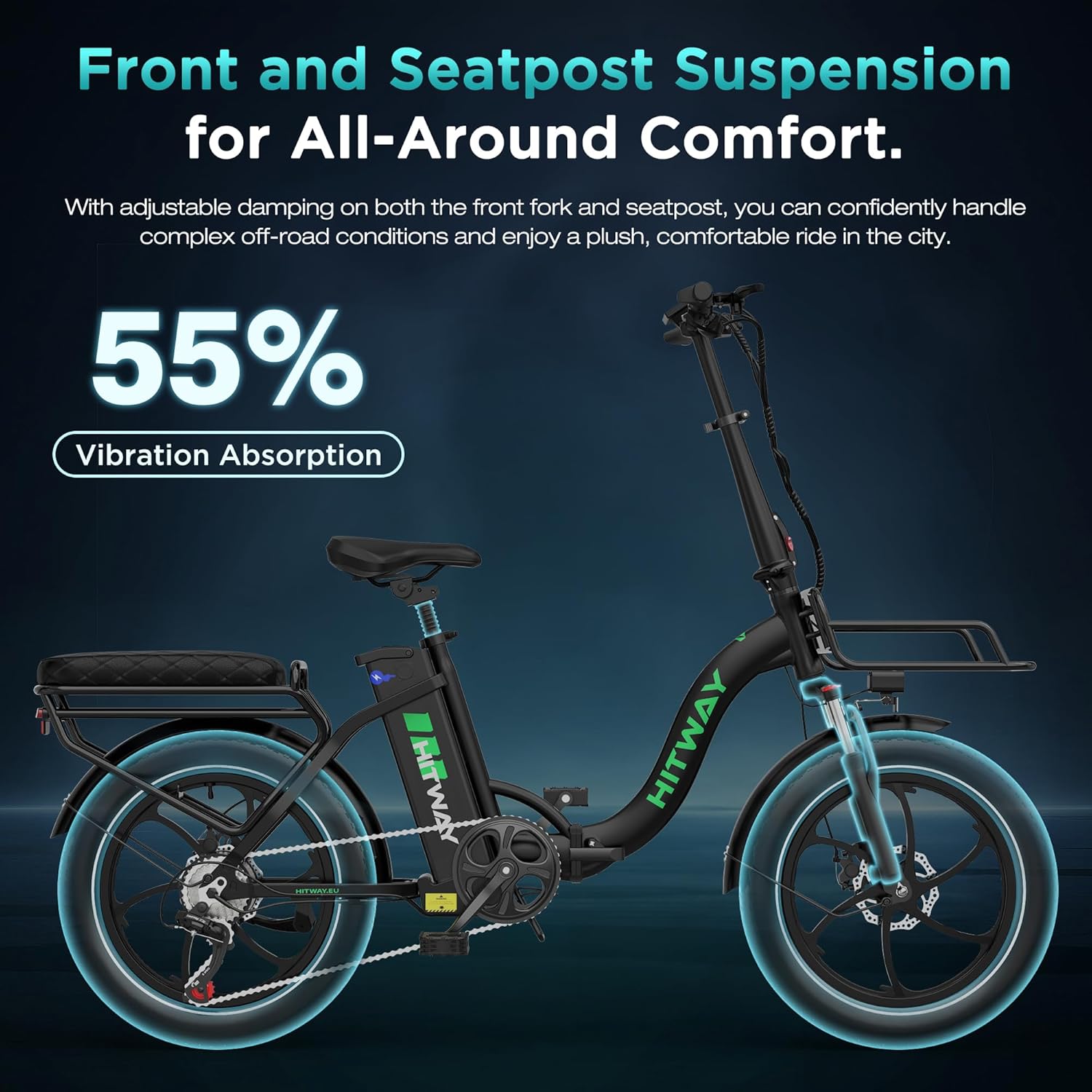HITWAY E Bike, Ebike mit 250W Motor, Elektrofahrrad 20 Zoll, E-Bike mit 70-150km Reichweite, 7-Gang, APP-Steuerung, faltbar, IP54 wasserdicht, Pedelec