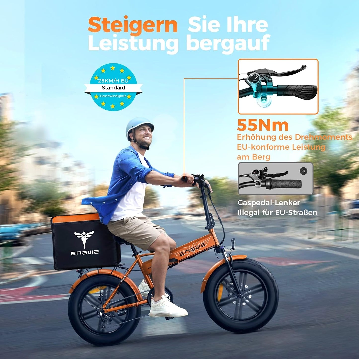 ENGWE E Bike Klapprad, 48V 13Ah Removable Akku bis 120km，20×4.0 Zoll Fette Reifen, 7-Speed E-Bike für Jedes Terrain