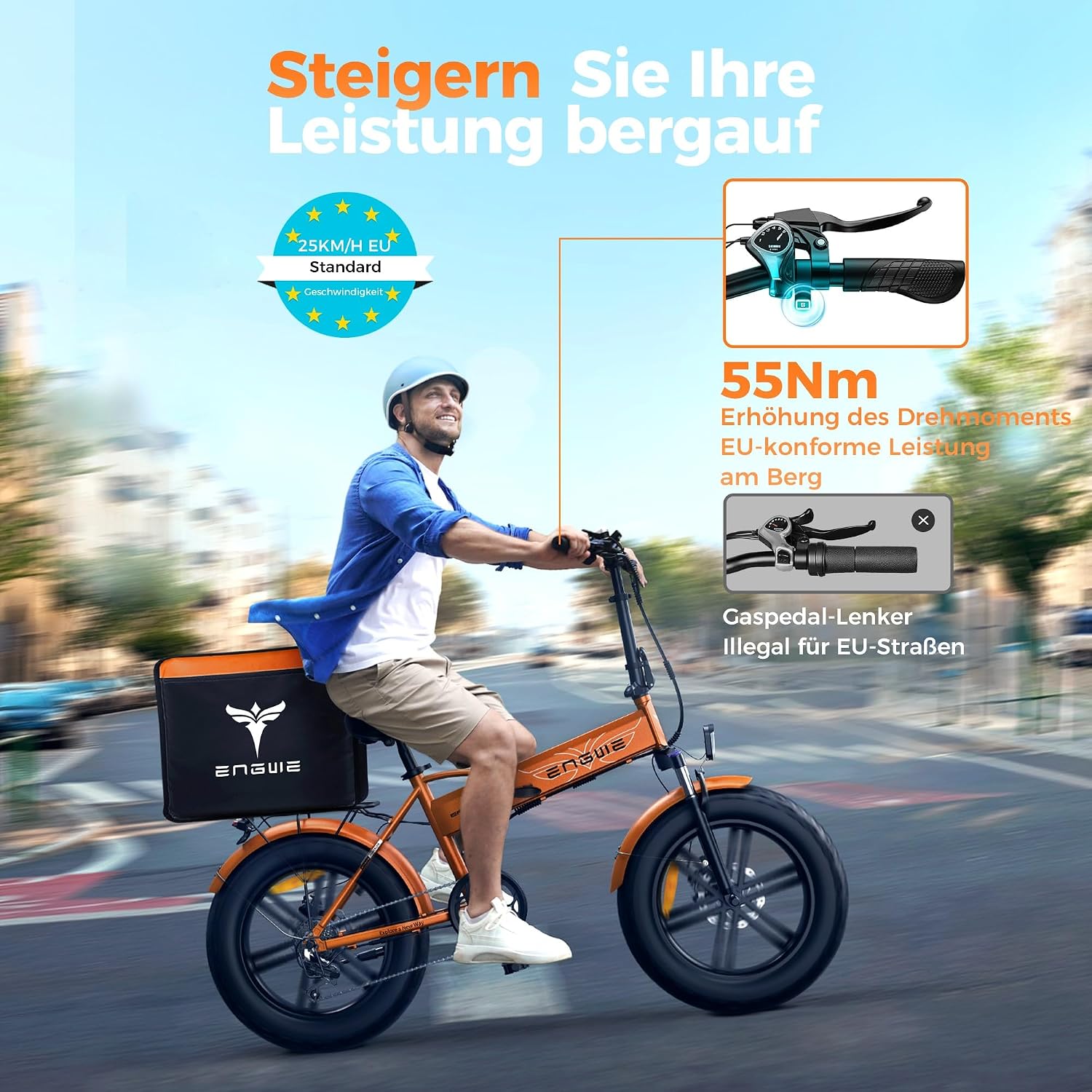 ENGWE E Bike Klapprad, 48V 13Ah Removable Akku bis 120km，20×4.0 Zoll Fette Reifen, 7-Speed E-Bike für Jedes Terrain