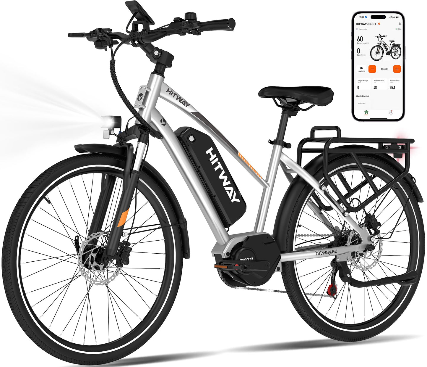 HITWAY 27,5"/28" E-Bike mit Hinterradmotor/Mittelmotor, 250W, 36V 13Ah Akku, bis zu 180 km Reichweite, 7-Gang, Pedelec Citybike Trekkingrad für Damen und Herren