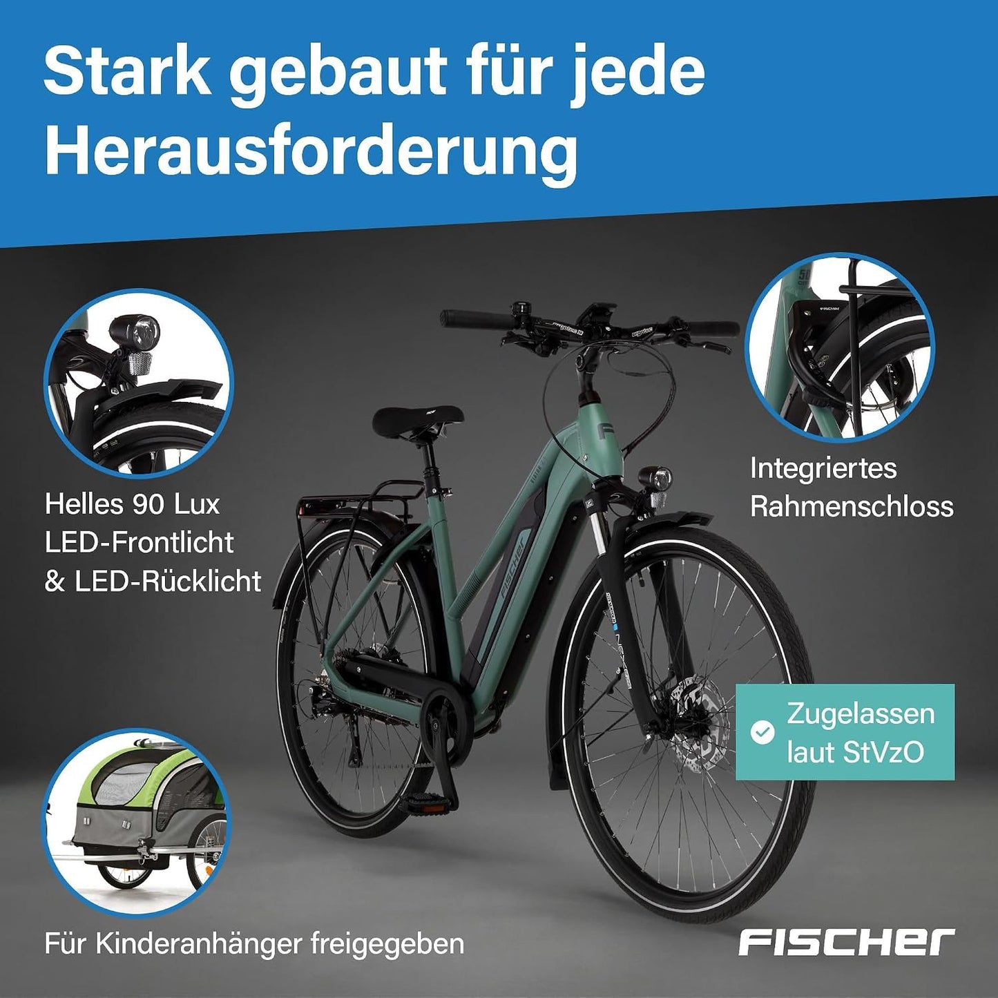 Fischer E-Bike Trekking VIATOR 2.1 Active, Elektrofahrrad für Damen und Herren, RH 45, 459Wh, Heckmotor 50Nm, 48V