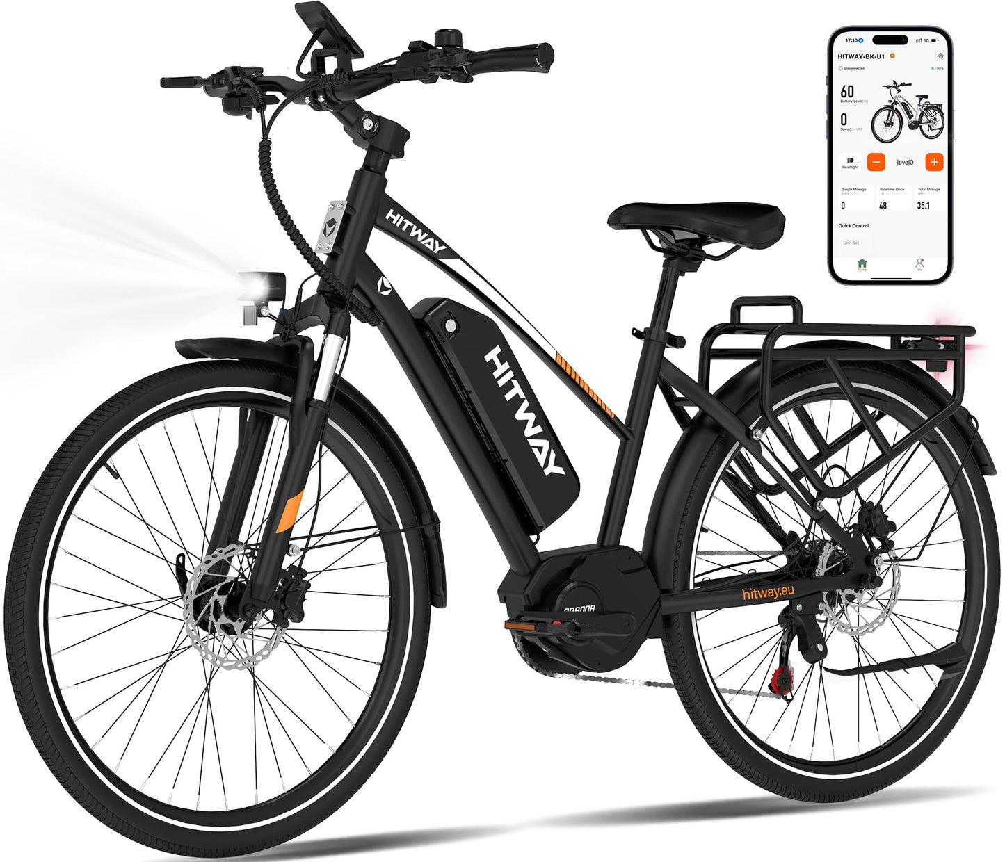 HITWAY 27,5"/28" E-Bike mit Hinterradmotor/Mittelmotor, 250W, 36V 13Ah Akku, bis zu 180 km Reichweite, 7-Gang, Pedelec Citybike Trekkingrad für Damen und Herren