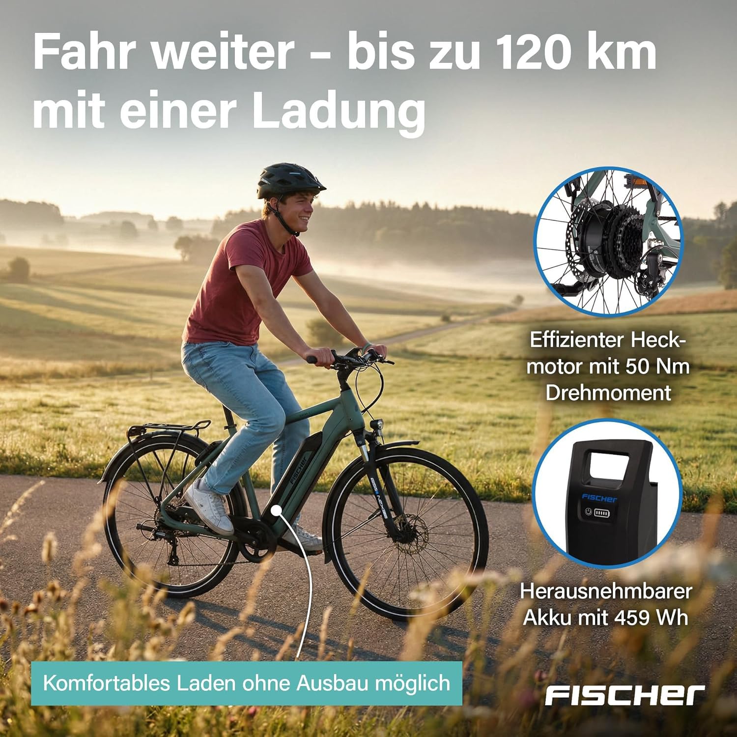 Fischer E-Bike Trekking VIATOR 2.1 Active, Elektrofahrrad für Damen und Herren, RH 45, 459Wh, Heckmotor 50Nm, 48V